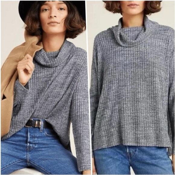 MAEVE Cowl Neck Long Sleeve Grey Shirt SZ SMALL - Picture 1 of 9